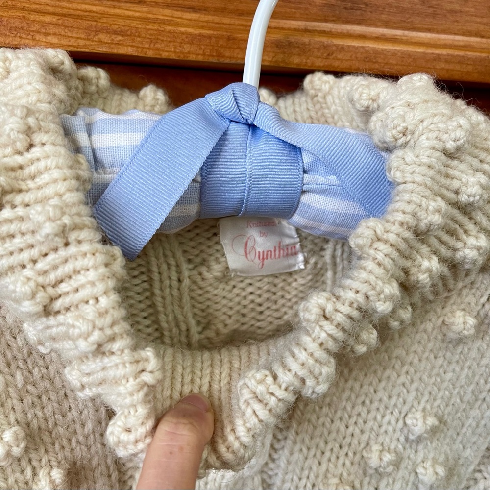 Vintage hand knit popcorn fisherman sweater - Picture 3 of 6